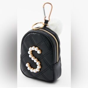 Claire’s | Initial “S” Pearl Mini Black Backpack Keychain | NWOT